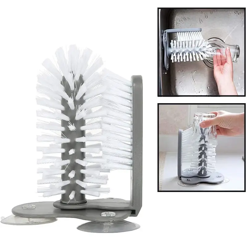 Cup Brush With Suction Base Double Sided Bristle Glass Cup - Temu