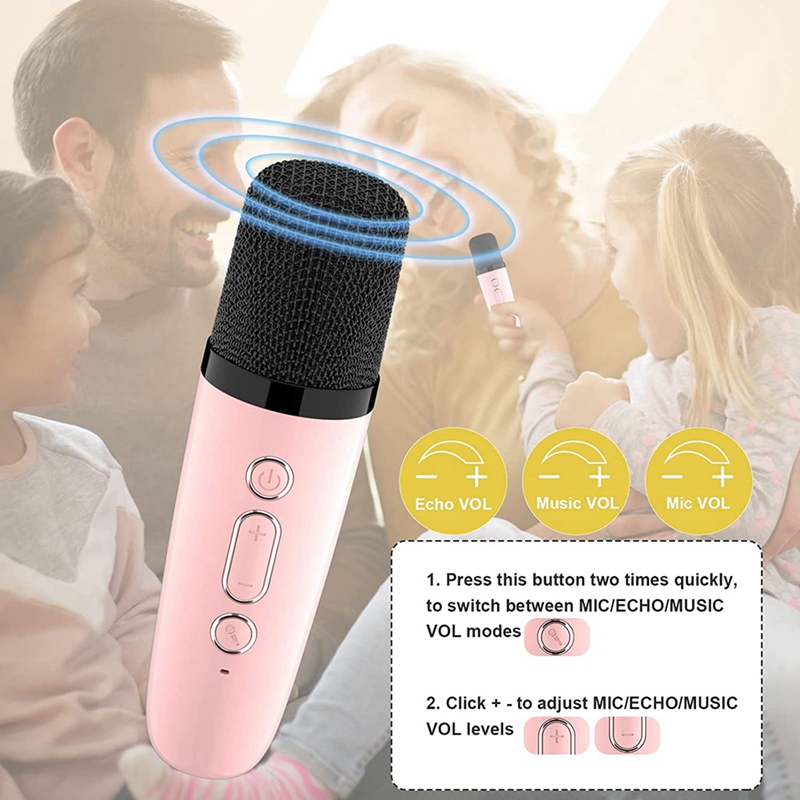 Mini Karaoke Machine With 2 Wireless Microphones For Kids Adults, 18 Preloaded Songs, Portable