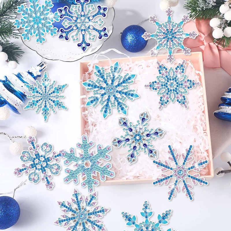 Temu 12pcs, Christmas Decoration Snowflake Diamond Painting Keychains, Diamond Art, DIY Diamond Snowflake Keychain, Handmade Diamond Painting Christmas