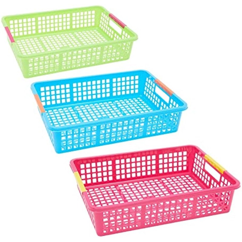 Plastic Rectangular Storage Basket, Classroom Stationery Paper Tray,  Colorful Storage Basket With Handle, School Classroom Office Supplies, 6  Colors, Christmas Gift, Halloween Gift Art & Craft Supplies - Temu