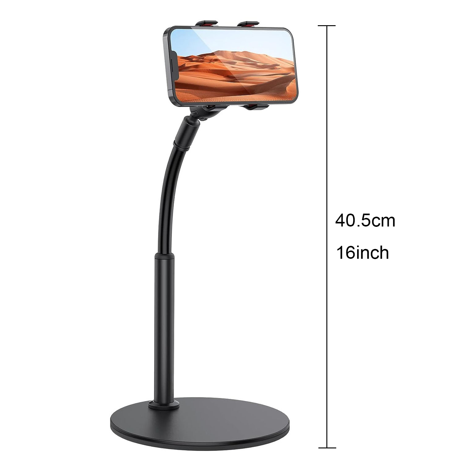 Cell Phone Stand, Adjustable Height & Angle Gooseneck Stand for Desk  Flexible Arm Universal Holder, Aluminum Alloy Desktop Recording Compatible  with