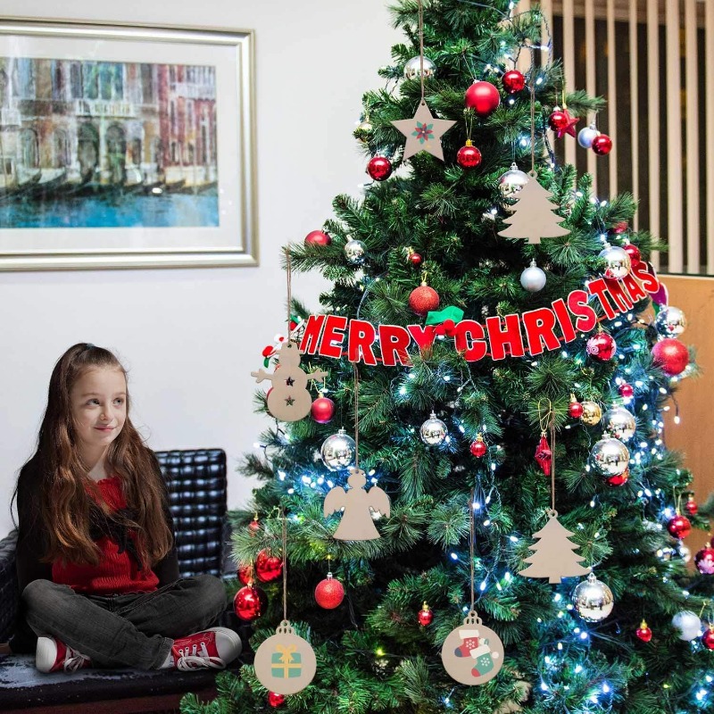 10Pcs Wood Christmas Tree Ornaments Props DIY Kids Painting Decor