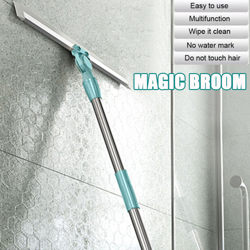 Rubber Magic Broom, Multifunction Scraping Silicone Broom Sweeper with 59  Long Handle, Squeegee Broom for Floor Bathroom Kitchen Shower Tile Pet Hair