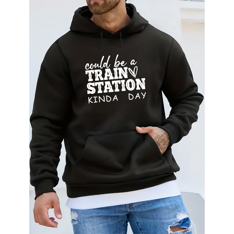 

Station Print Kangaroo Pocket Fleece Sweatshirt Hoodie Pullover, Fashion Long Sleeve Sports Tops, Graphic Pullover Shirts For Men Autumn Winter Gifts