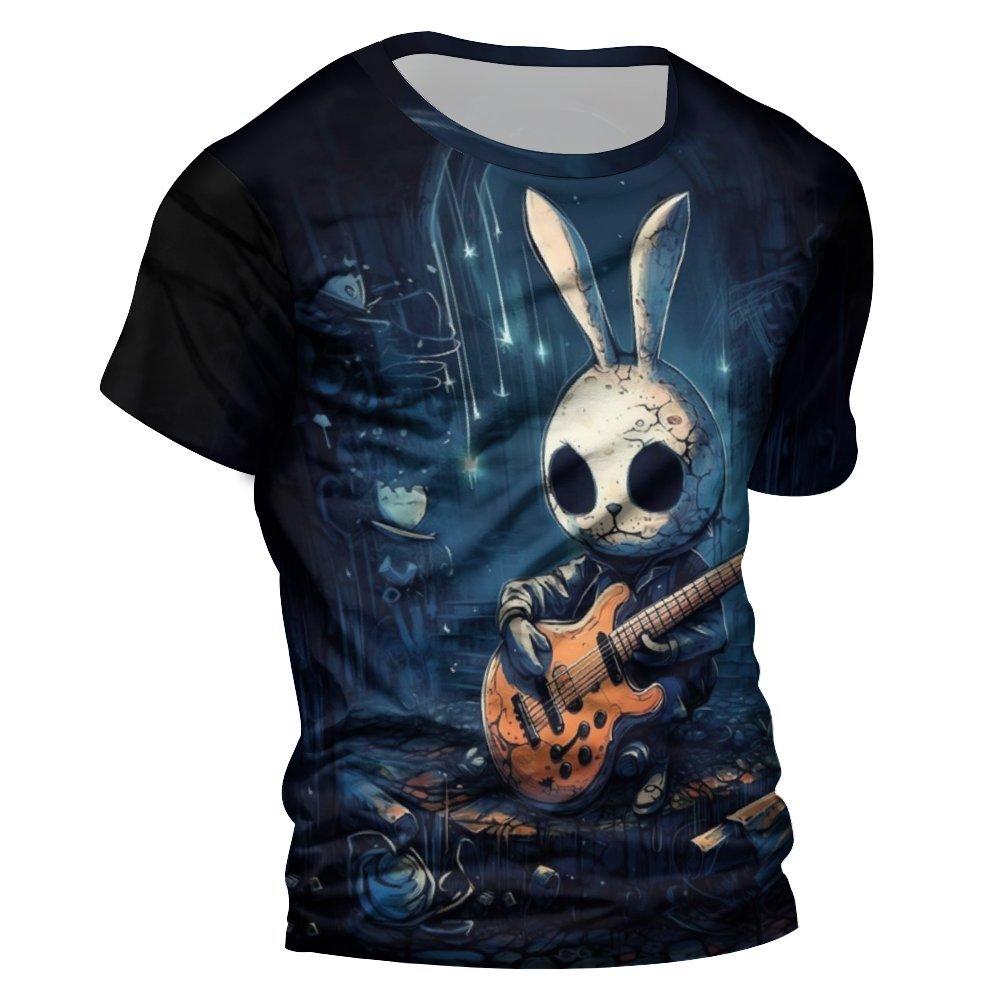 

Rock Style Bunny 3d Digital Pattern Print Men's Graphic T-shirt, Causal Comfy Tees, Short Sleeve Pullover Tops, Men's Summer Outdoor Clothing For Halloween