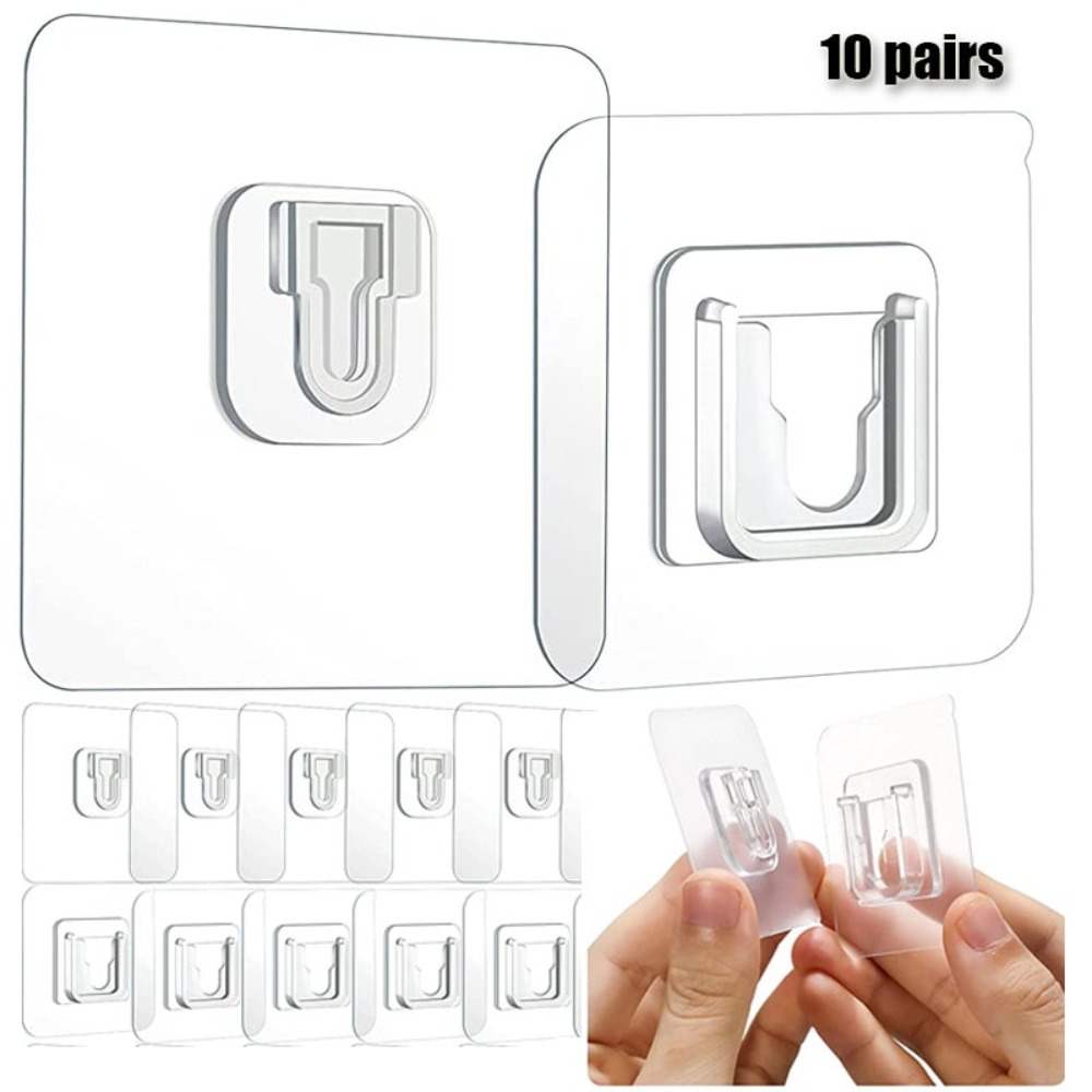 10 Pairs Double Sided Adhesive Wall Hook, Wall Mounted Buckle Hook,  Waterproof Transparent Storage Fixing Hook, Buckle Hook For Kitchen  Bathroom Toile