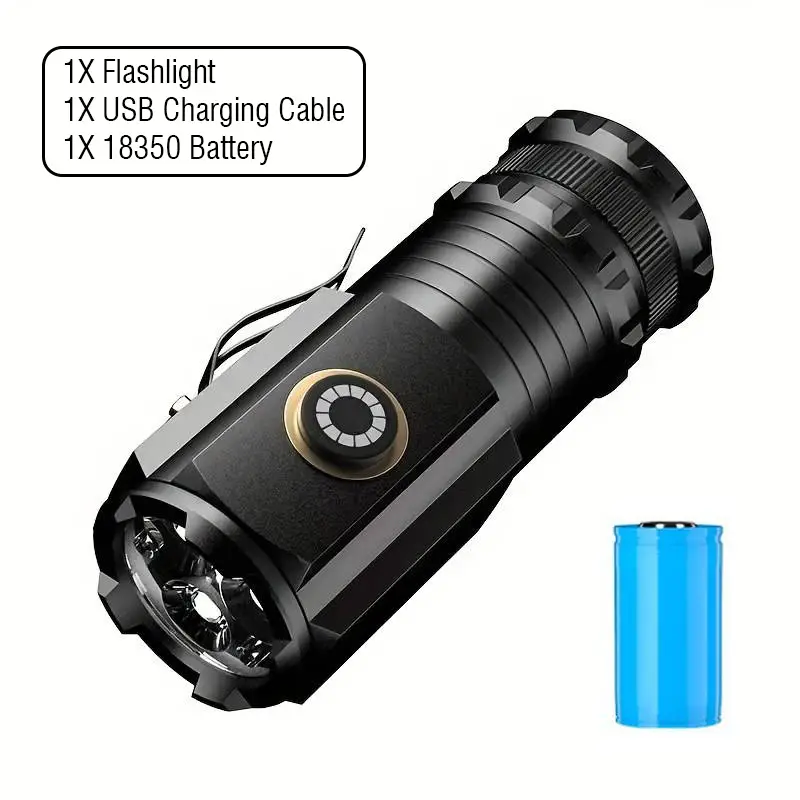 1pc 3*P35 LED High Brightness Powerful Flashlight, USB Rechargeable,  Tactical Torch With 5 Modes, Aluminum Alloy Waterproof Mini Lantern For  Fishing