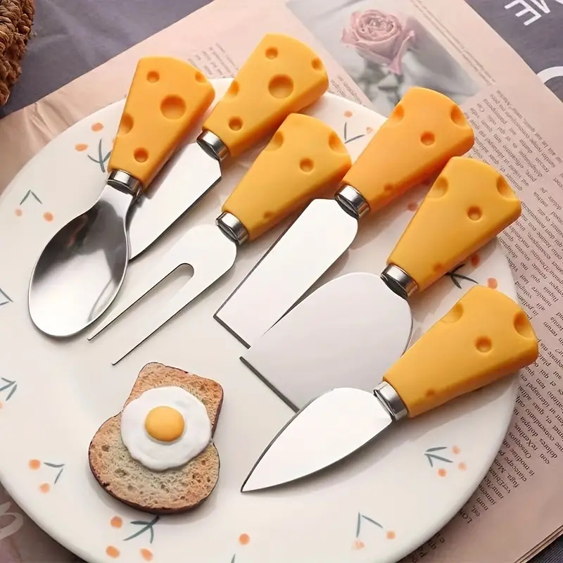 5pcs/set Stainless Steel & Wooden Handle Cheese Knife, Fork, Jam