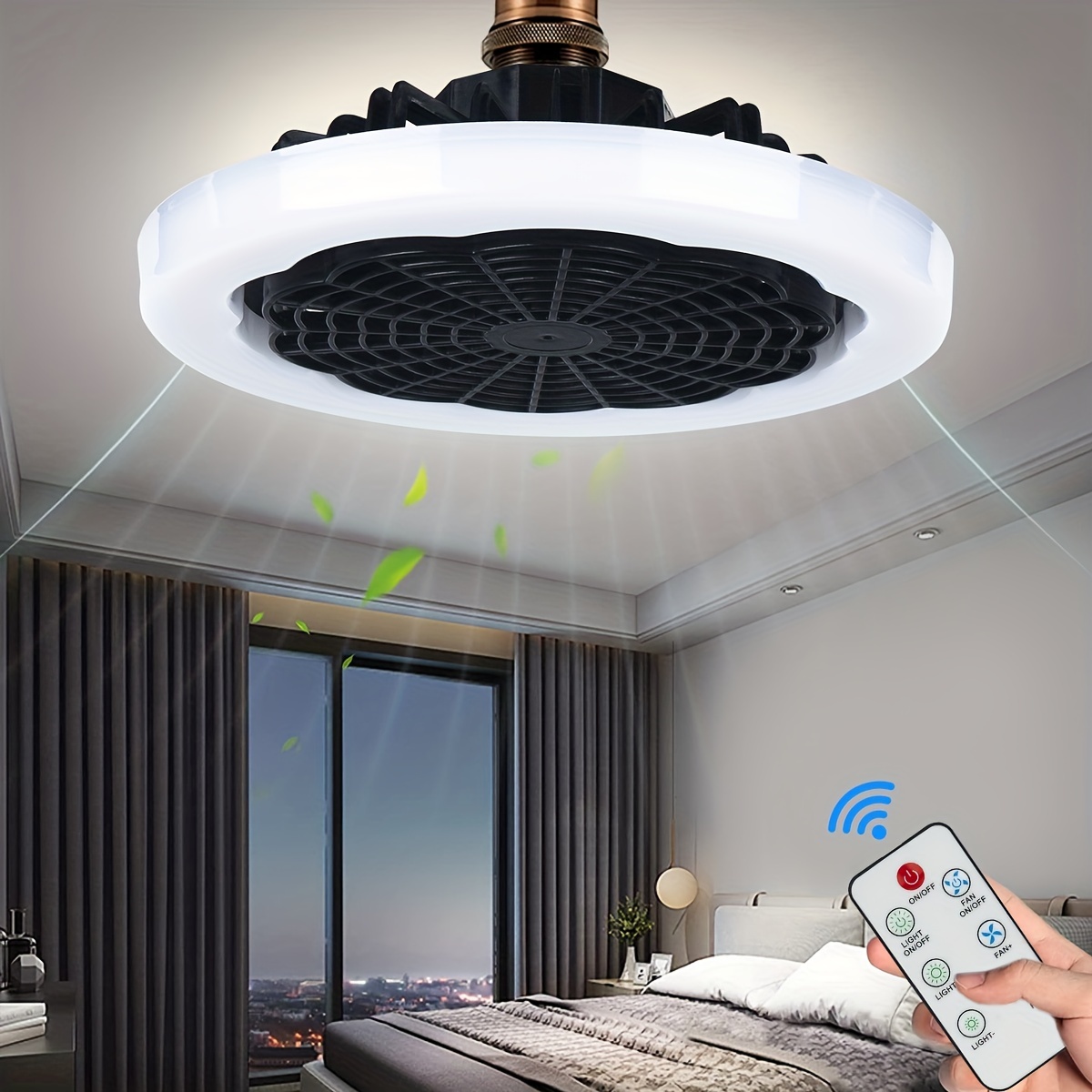 1pc ceiling fan with light modern remote control enclosed low profile ceiling fan with light 3 speed led dimming 3 colors 8 invisible bladeless flush mount fan light for bedroom office details 0