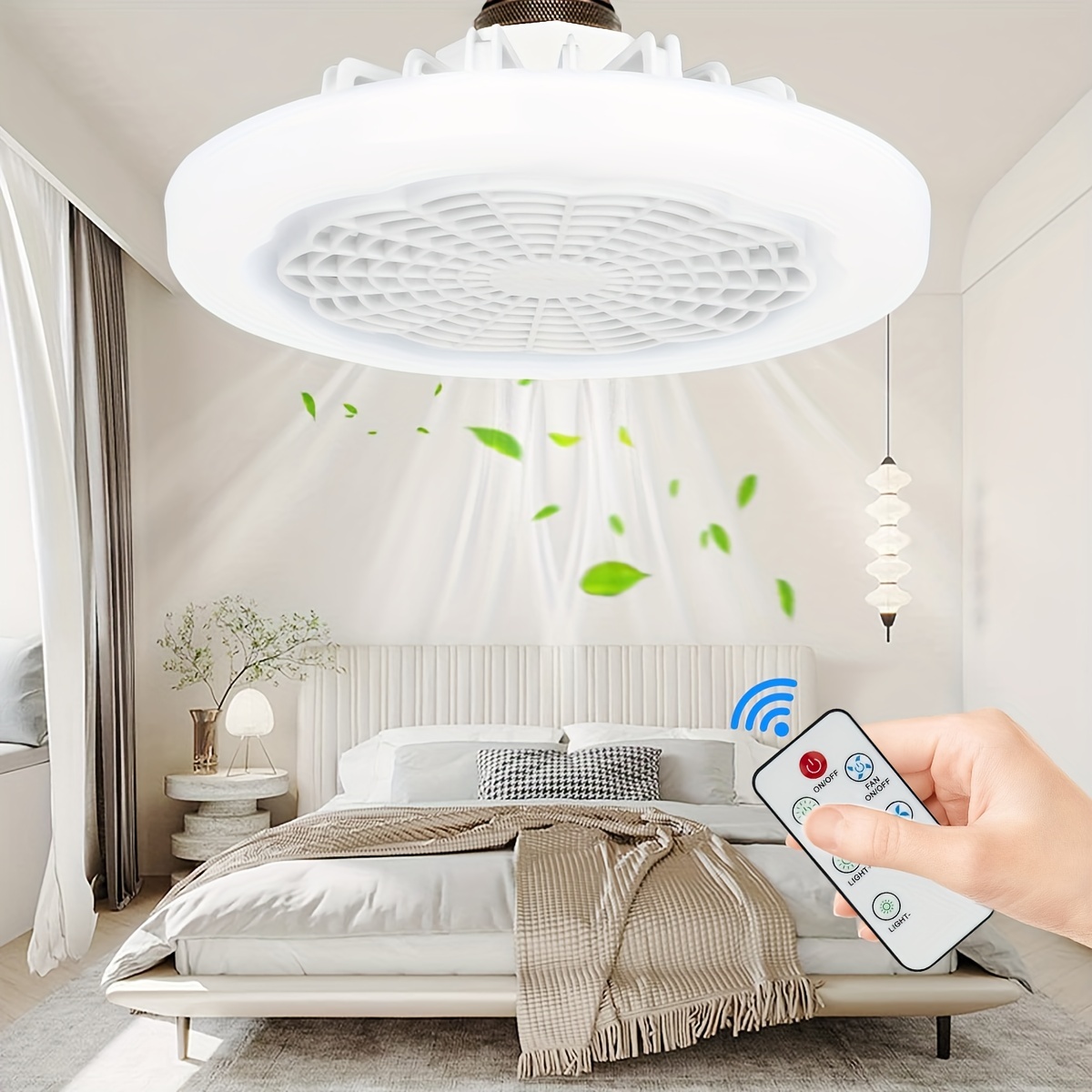 1pc ceiling fan with light modern remote control enclosed low profile ceiling fan with light 3 speed led dimming 3 colors 8 invisible bladeless flush mount fan light for bedroom office details 1