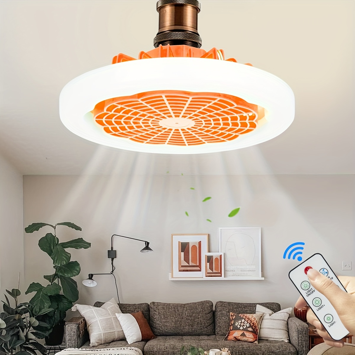 1pc ceiling fan with light modern remote control enclosed low profile ceiling fan with light 3 speed led dimming 3 colors 8 invisible bladeless flush mount fan light for bedroom office details 2