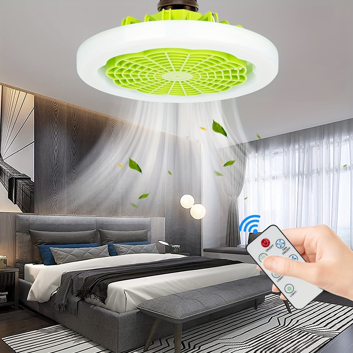 1pc ceiling fan with light modern remote control enclosed low profile ceiling fan with light 3 speed led dimming 3 colors 8 invisible bladeless flush mount fan light for bedroom office details 3