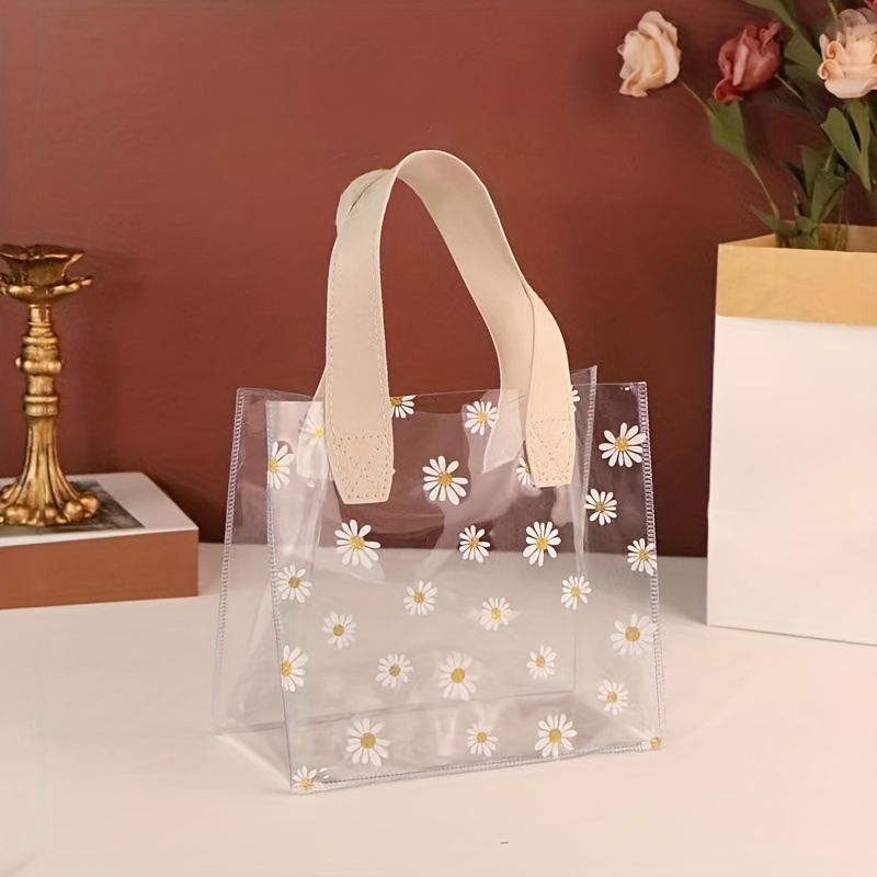 

1pc Transparent Small Daisy Tote Bag, Creative Portable Handbag, Valentine's Day Wedding Birthday Gift