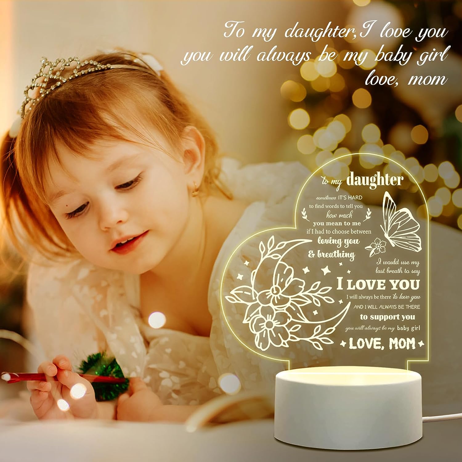 1 Lampe De Nuit En Acrylique Avec Base, Cadeau D'anniversaire Pour Fille De  Maman, Cadeau Veilleuse, Cadeaux De Noël Pour Fille, Cadeaux De Remise De