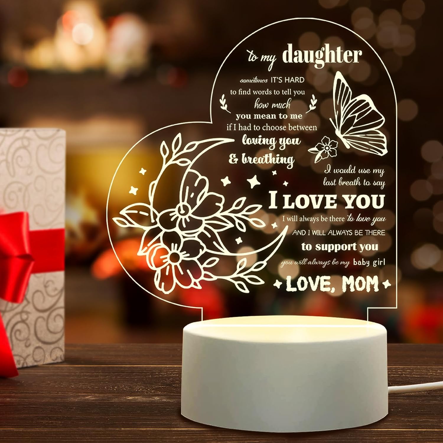 1 Lampe De Nuit En Acrylique Avec Base, Cadeau D'anniversaire Pour Fille De  Maman, Cadeau Veilleuse, Cadeaux De Noël Pour Fille, Cadeaux De Remise De