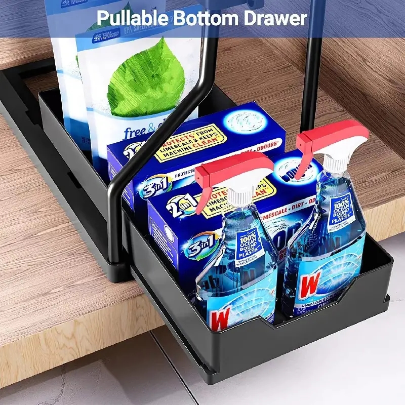 2-Tier under Sink Organizers and Storage 2 Pack Sliding L-Shape under  Bathroom K