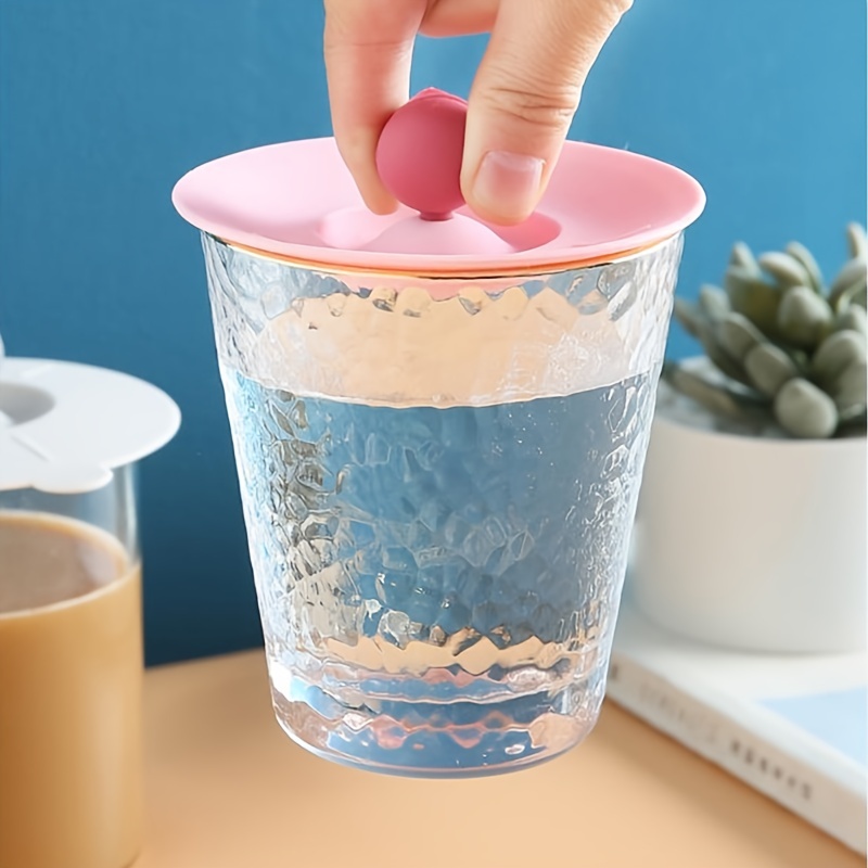 Reusable Lovely Anti-Dust Heart-Shaped Tea Coffee with Spoon Holder Drinking Cup Cover Silicone Cup Lid Blue