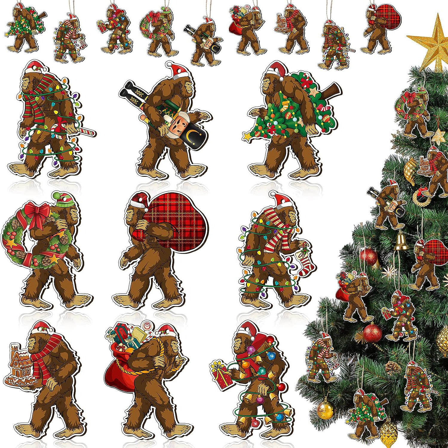 

18pcs, Gorilla Christmas Wooden Hanging Ornaments, Tree Decorations, Yard Decoration, Party Decor, Holiday Supplies, Holiday Arrangement, Garden Decor