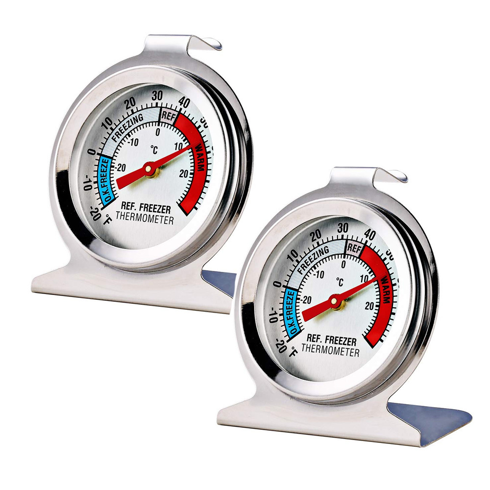 2Pcs Large Round Dial Kitchen Stainless Steel Freezer Refrigerator  Thermometer 