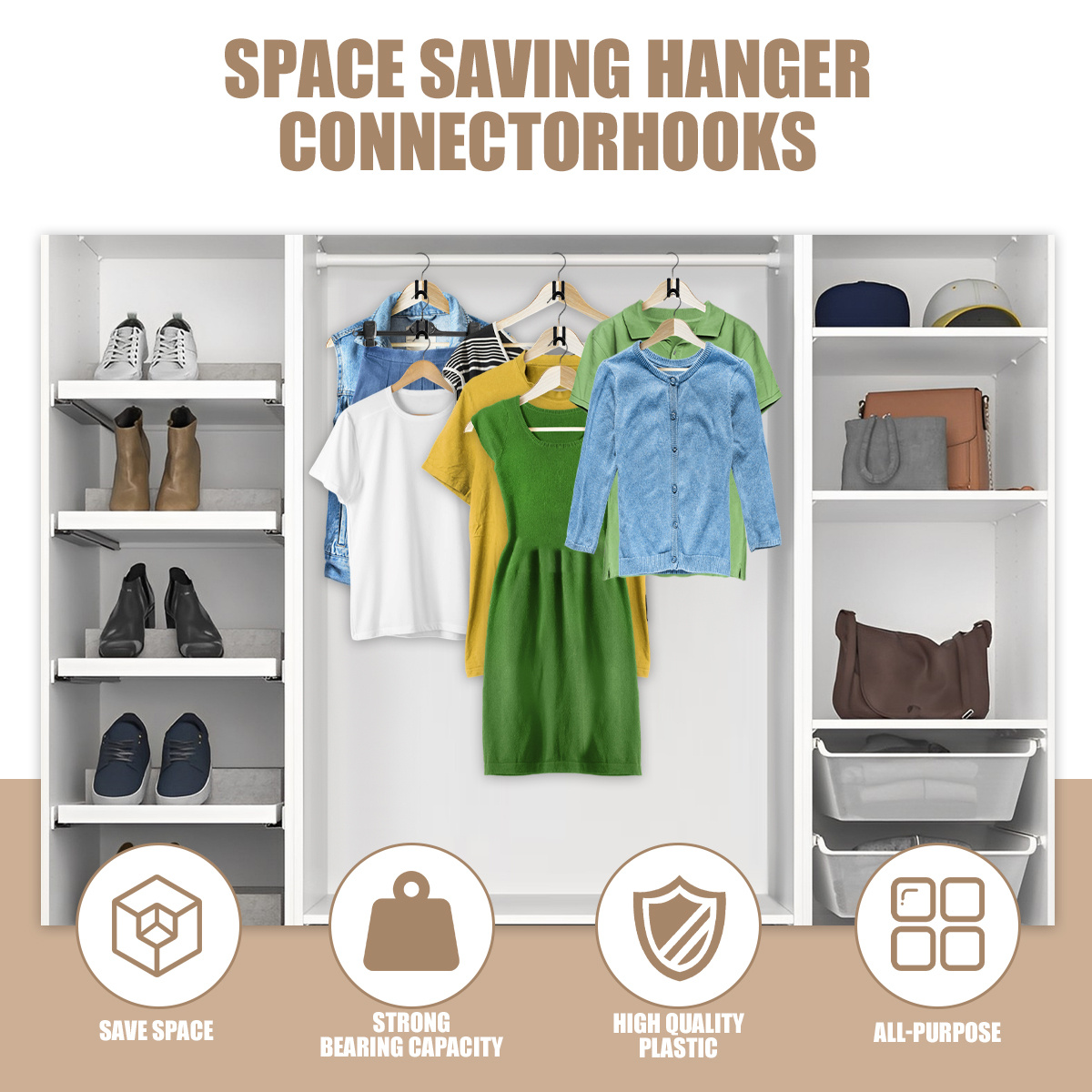 Clothes Hanger Connector Hooks,Clothing Space Saving Hanger Hooks,Stackable  Hanger Extender Clips Plastics Hanger Extenders Cascading Hanger Hooks for