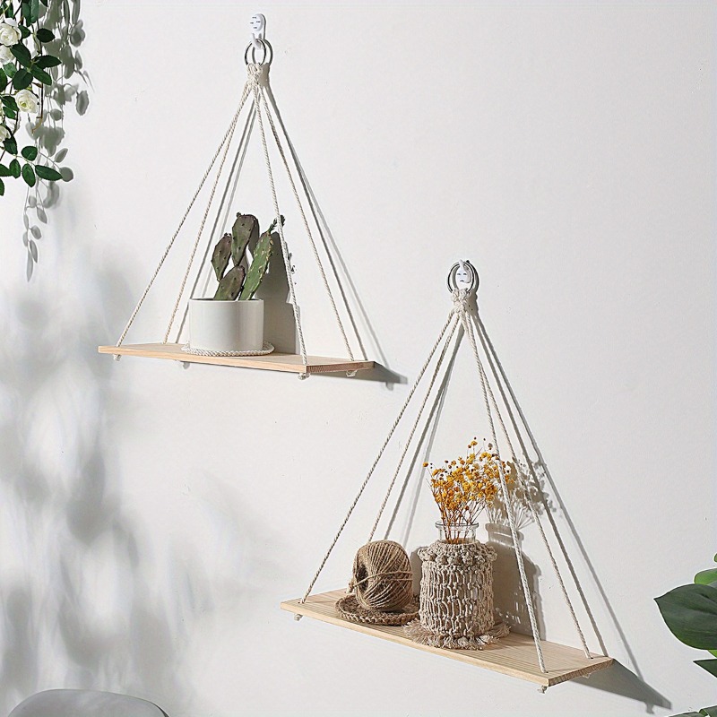 Boho Triangle Wooden Board Hanging Floating Shelf Wall - Temu