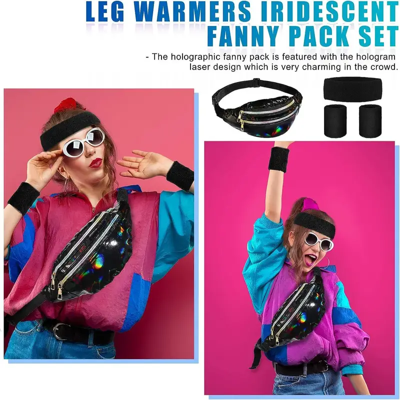 80s Women Neon Leg Warmers Set Holographic Fanny Pack Knit - Temu