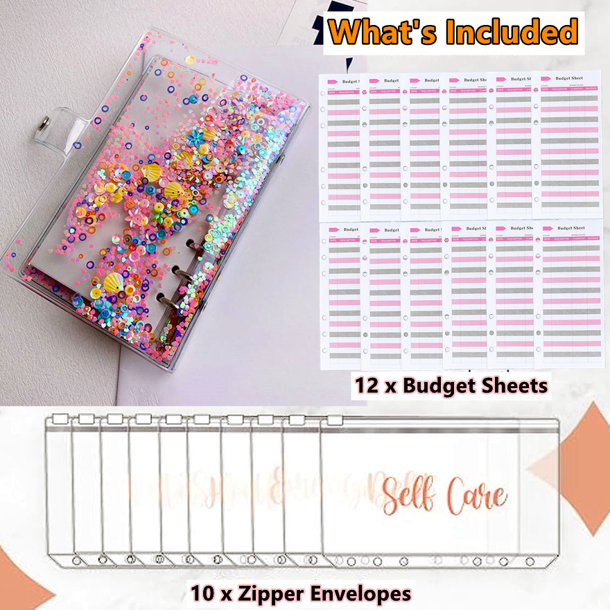 Budget Binder with Zipper Envelopes, Cash Envelopes for Budgeting with Planner A6 Binder & Calculator, Money Organizer for Cash and Card & Sticker