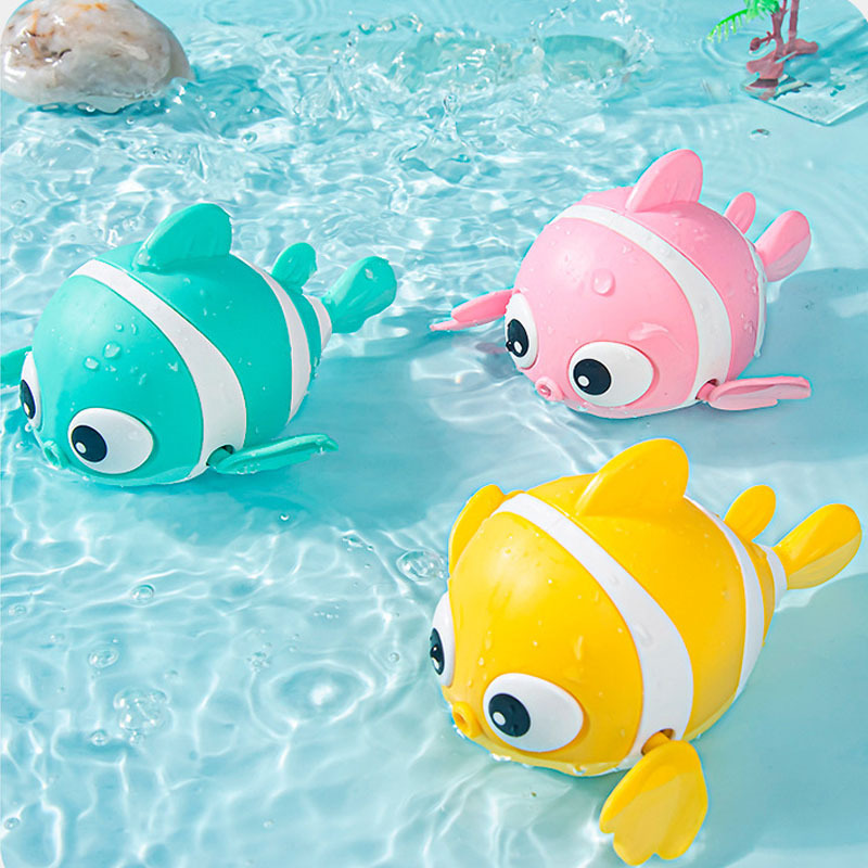 Toddler Bath Toys Cute Cartoon Swimming Shark Clockwork Wagging Tail  Rotating Device Beach Baby Bath Tub Wind Up Toy