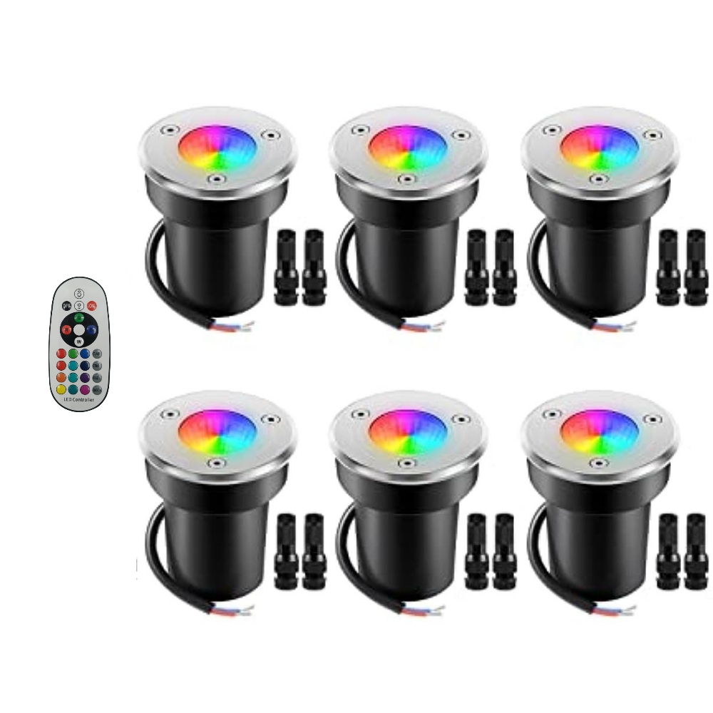 4 6pcs 10w rgbw landscape light color changing led well lights outdoor 12 24v multicolor in ground lights ip67 waterproof for garden yard tree including 12 connectors and remotes details 1