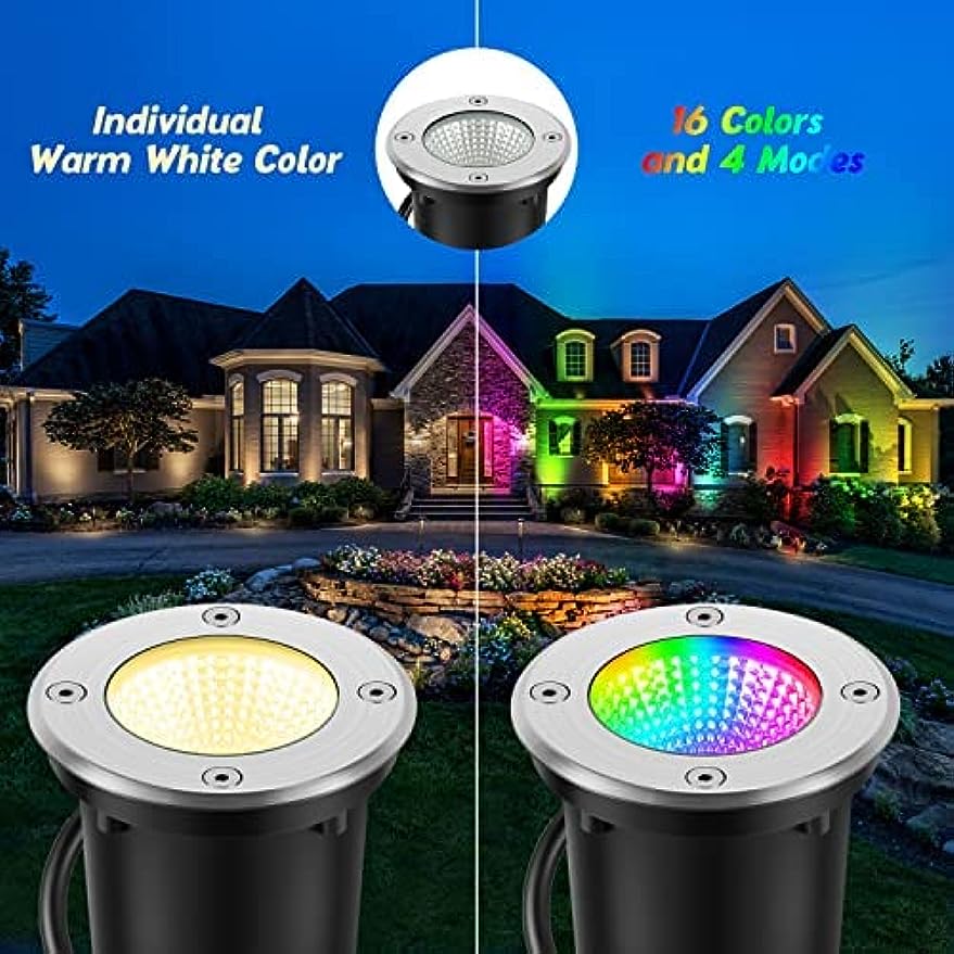 4 6pcs 10w rgbw landscape light color changing led well lights outdoor 12 24v multicolor in ground lights ip67 waterproof for garden yard tree including 12 connectors and remotes details 0