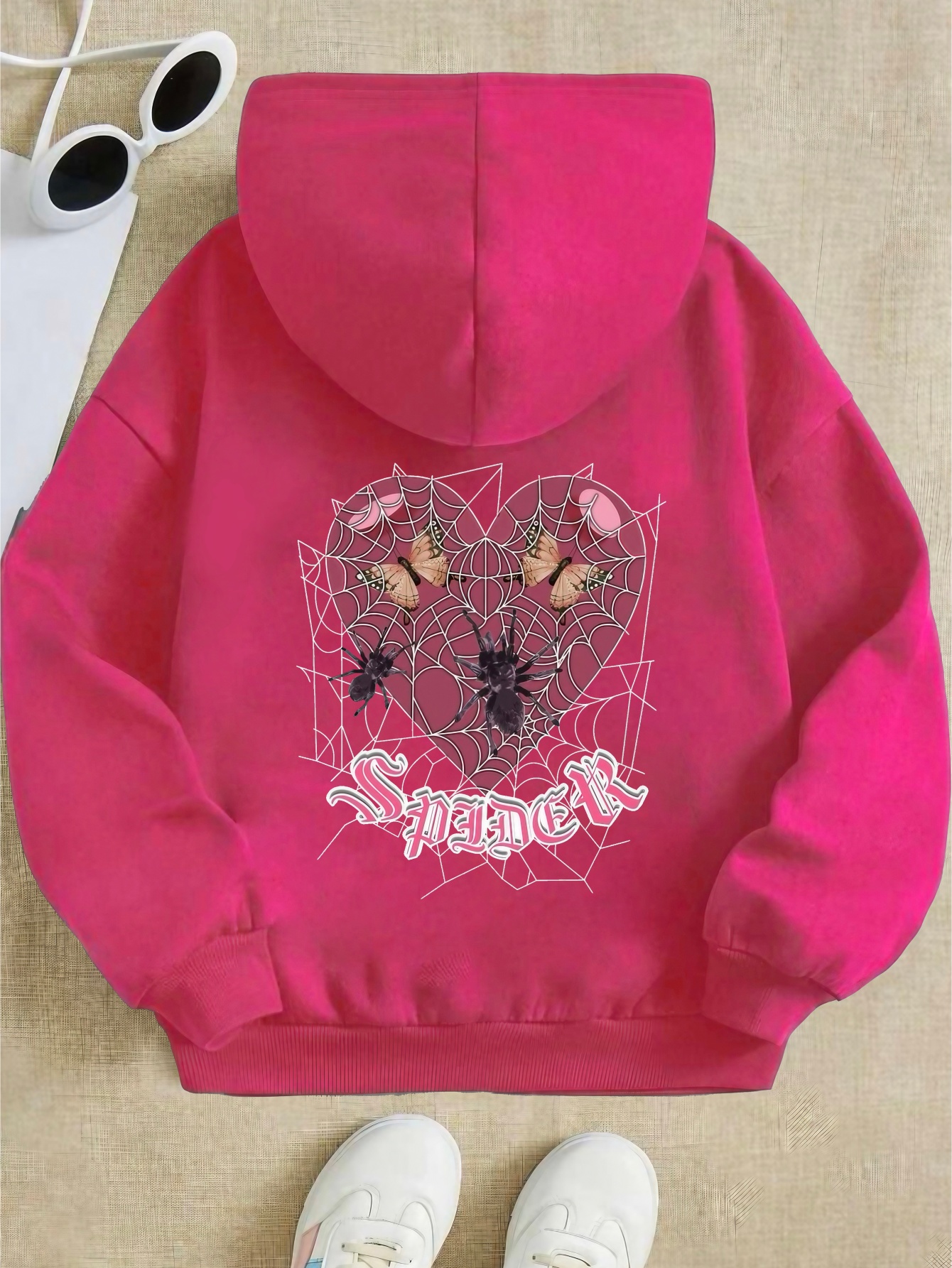 Girl's Spider Web Print Hoodie Kangaroo Pocket Kids Clothes - Temu