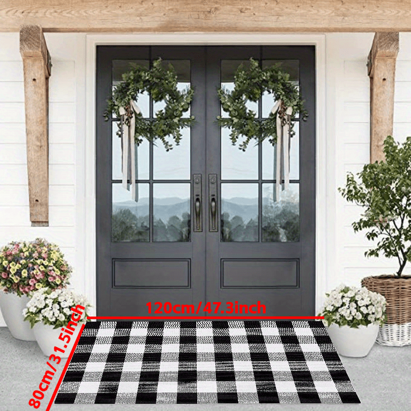 Gray and White Plaid Rug Indoor Porch Checkered Rug, Washable Door