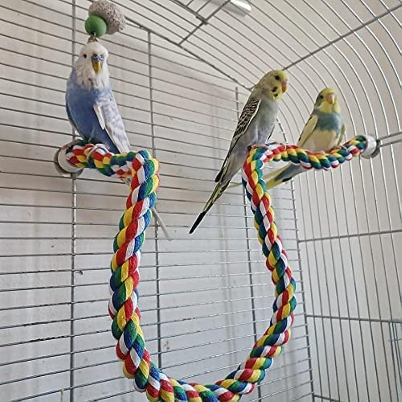 2 Pack Bird Rope Perch, Bird Rope Swing Perch, Bird Cage Stand Pole Accessories, Bird Standing Climbing Toy for Parrot Parakeet Budgies Cockatiels