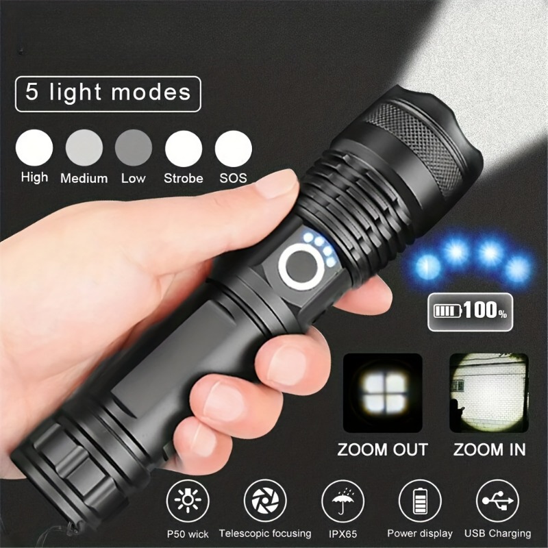 Led Green Light Flashlight High Power Zoomable Powerful - Temu