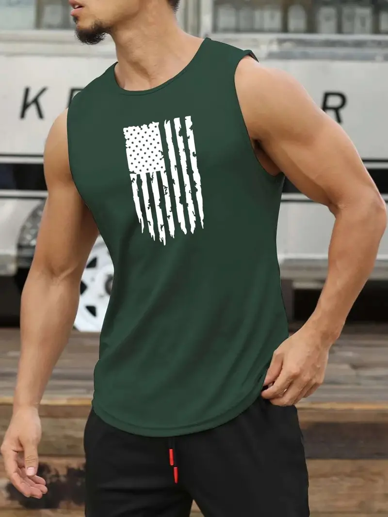 Flag Pattern Comfy Breathable Tank Top Men's Casual Stretch - Temu