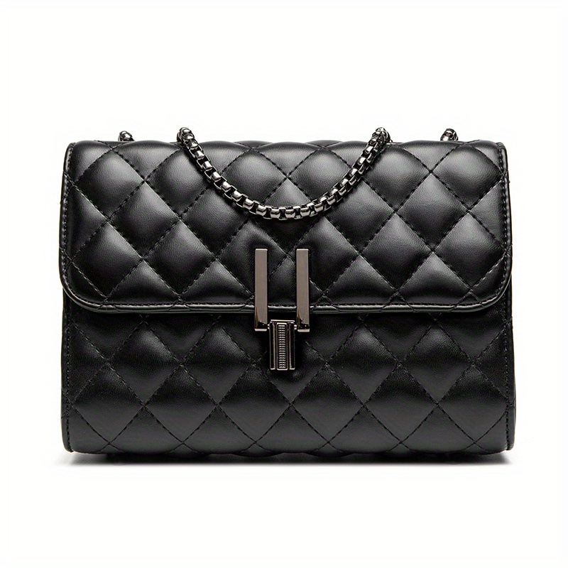 Rhombus Quilted Crossbody Bag, Patent Leather Chain Shoulder Bag