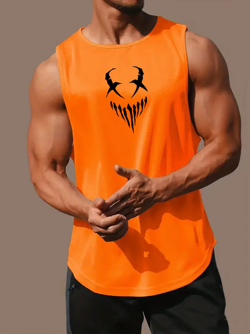 Devil Face Pattern Comfy Breathable Tank Top Men's Casual - Temu Canada