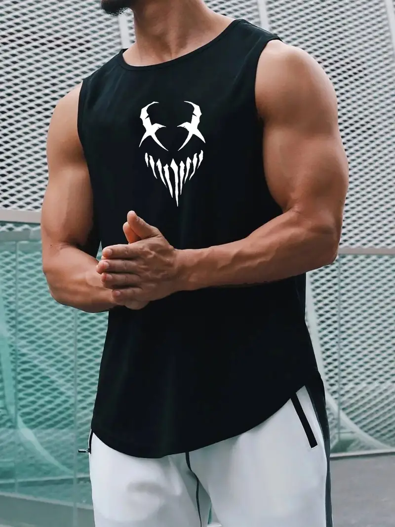 Devil Face Pattern Comfy Breathable Tank Top Men's Casual - Temu Canada