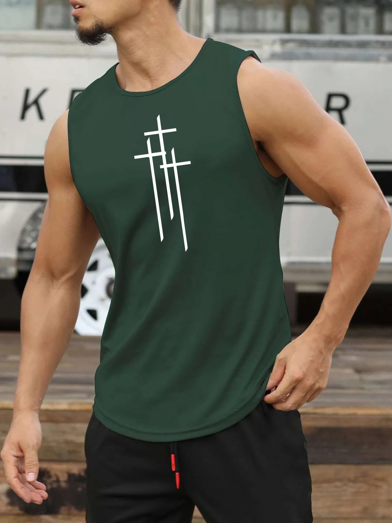 Cross Pattern Comfy Breathable Tank Top Men's Casual Stretch - Temu