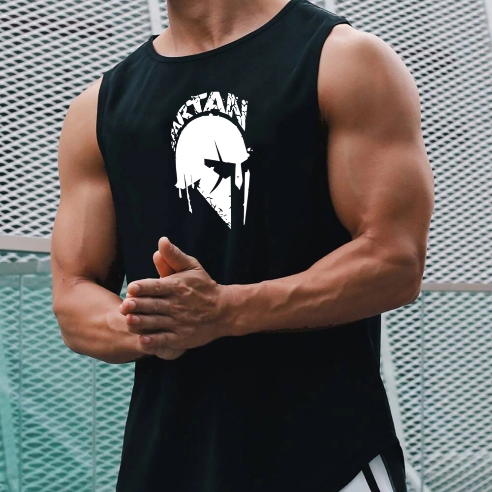 

Warrior Pattern Comfy Breathable Tank Top, Men's Casual Stretch Sleeveless T-shirt For Summer Gym Workout Training Basketball