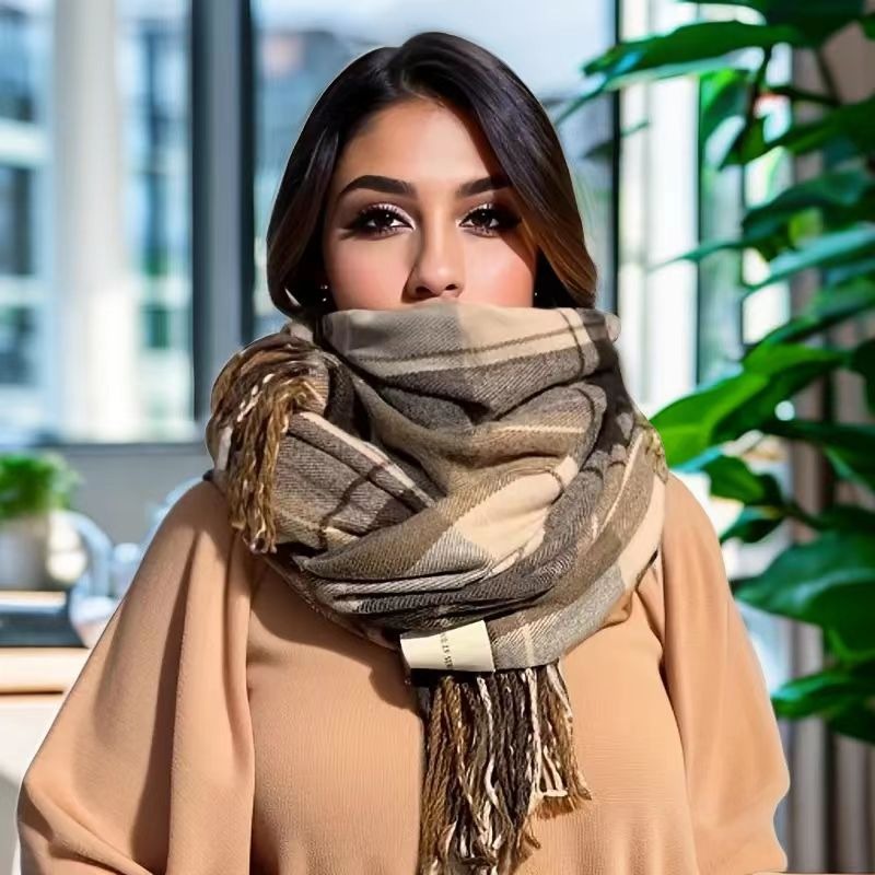 Autumn Winter Women Thermal Scarf Contrast Color Plaid Fine Touch Double  Sided Warm Shawl Windproof Long Scarf for Outdoor