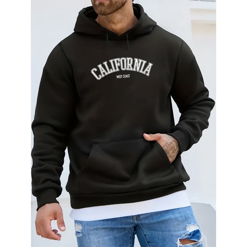 

California Print Hoodie, Cool Hoodies For Men, Men's Casual Graphic Design Pullover Hooded Sweatshirt With Kangaroo Pocket Streetwear For Winter Fall, As Gifts