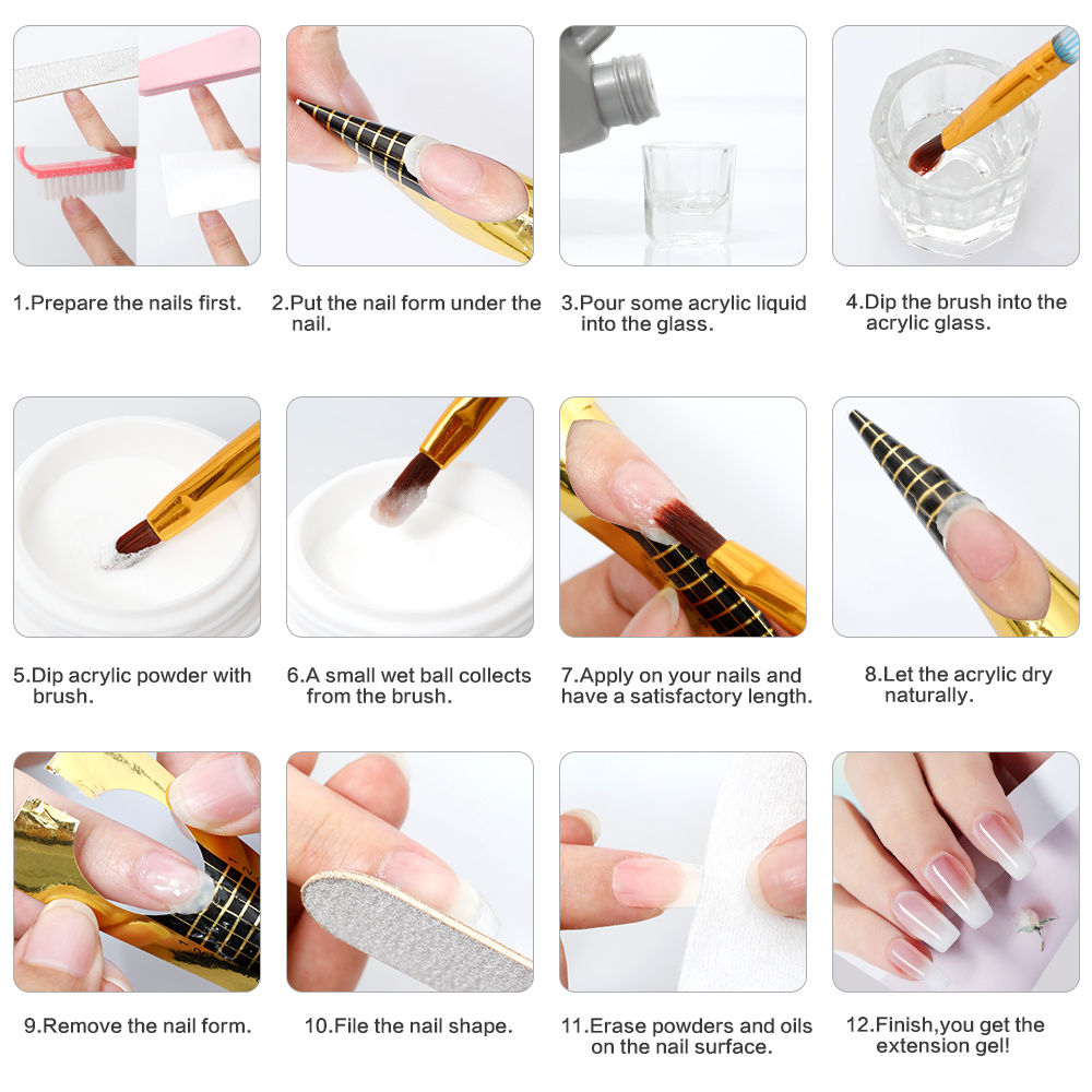 23 In 1 Acrylic Nail Kit For Beginners 12 Color Glitter Acrylic Powder  White Clear Pink Acrylic Powder Nails Extension Professional Nails Kit  Acrylic