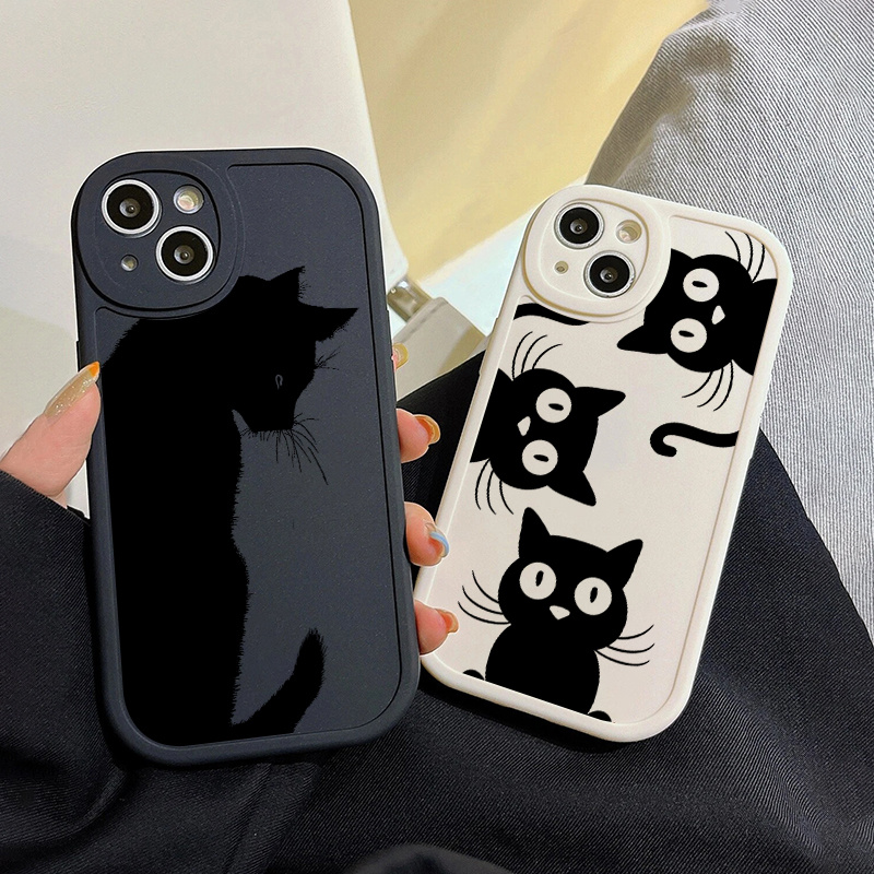 2pcs Black Cat Phone Case For Iphone 14 13 12 11 Pro Max X Xr Xs 7