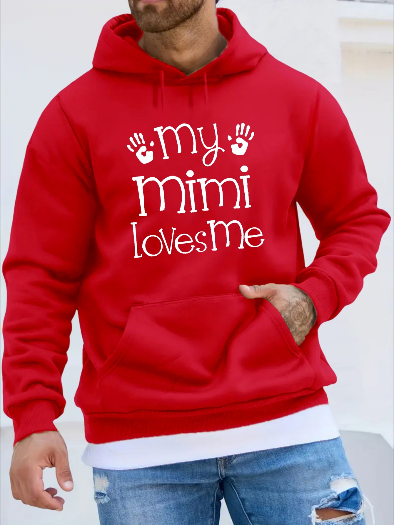 My Mimi Loves Me Print Kangaroo Pocket Fleece Sweatshirt Hoodie