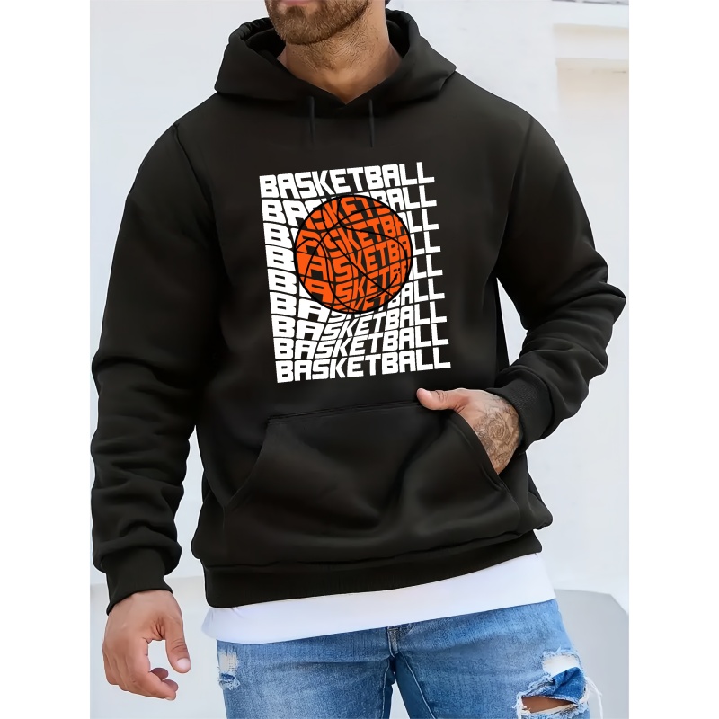 

Basketball Print Hoodie, Cool Hoodies For Men, Men's Casual Graphic Design Pullover Hooded Sweatshirt With Kangaroo Pocket Streetwear For Winter Fall, As Gifts