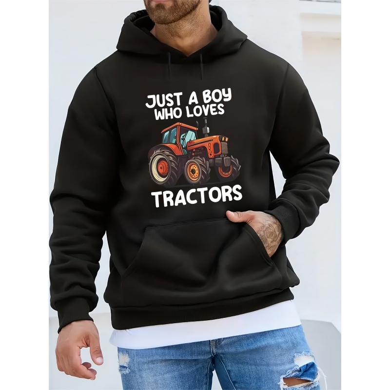 

Love Tractors Print Kangaroo Pocket Fleece Sweatshirt Hoodie Pullover, Fashion Street Style Long Sleeve Sports Tops, Graphic Pullover Shirts For Men Autumn Winter Gifts