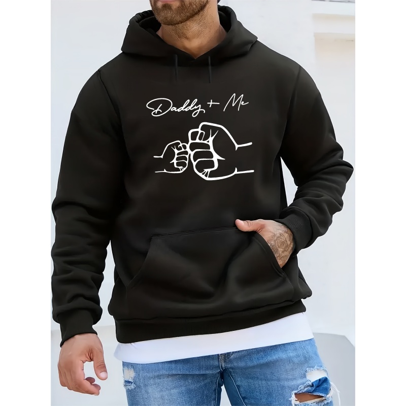 

Daddy + Me Print Kangaroo Pocket Fleece Sweatshirt Hoodie Pullover, Fashion Street Style Long Sleeve Sports Tops, Graphic Pullover Shirts For Men Autumn Winter Gifts