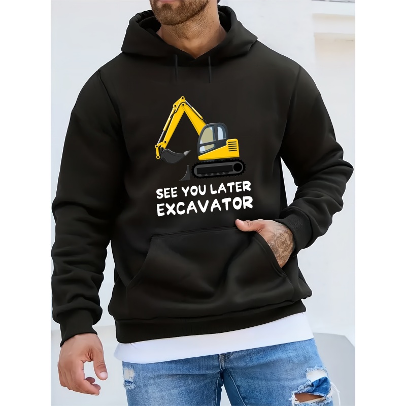 

Excavator Print Hoodie, Cool Hoodies For Men, Men's Casual Graphic Design Pullover Hooded Sweatshirt With Kangaroo Pocket Streetwear For Winter Fall, As Gifts