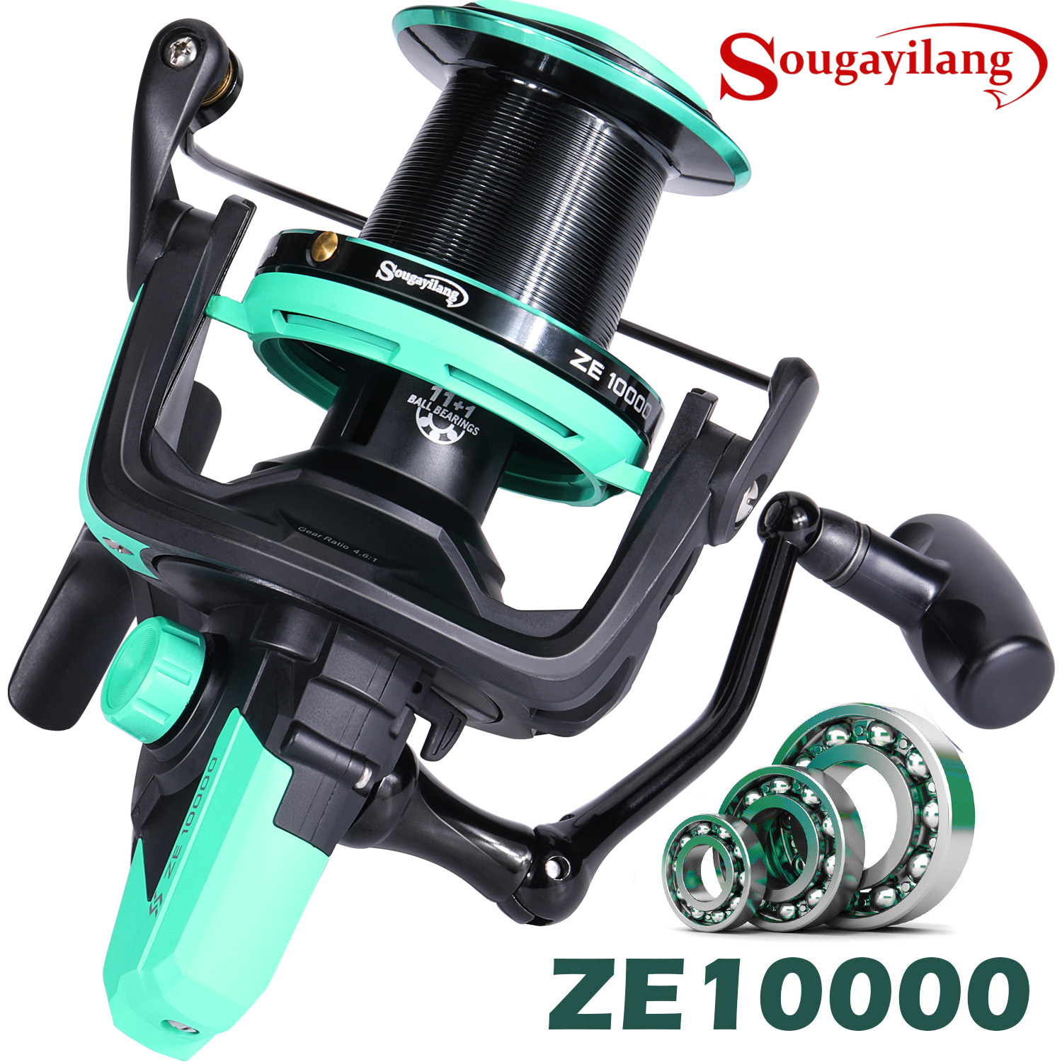 Sougayilang 1pc 10000 Series 11+1BB Fishing Reel, 4.6:1 Gear Ratio Trolling  Spinning Reel With Max Drag 25kg/55.12lb, Fishing Tackle
